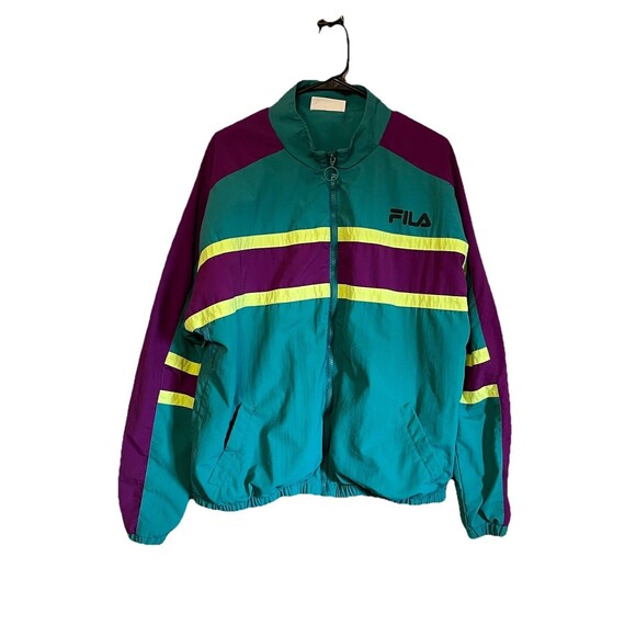 FILA Vintage Carter Windbreaker Jacket - Teal & Purple - Extra Large